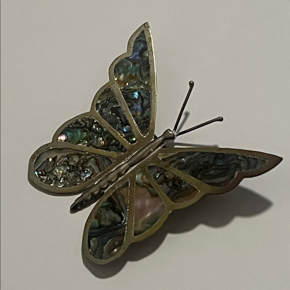 Vintage Mexico Sterling Silver & Abalone Butterfly Brooch - Picture 3 of 8